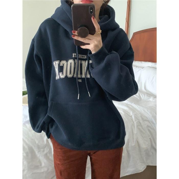 Fleece Hooded Sweater Women's New Loose Letter Printing Korean Version Fashion Student Coat Tide