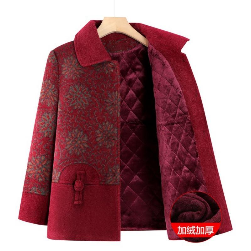 Winter Velvet Thick Coat Old Lady Warm Square Collar Wearing Cotton-padded Clothes Women