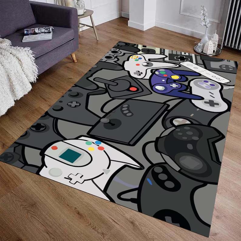 Neon Glow Game Controller Vloerkleed Kleurrijke Gaming Joystick Print Antislip Vloerkleed voor Gamekamer Woondecoratie