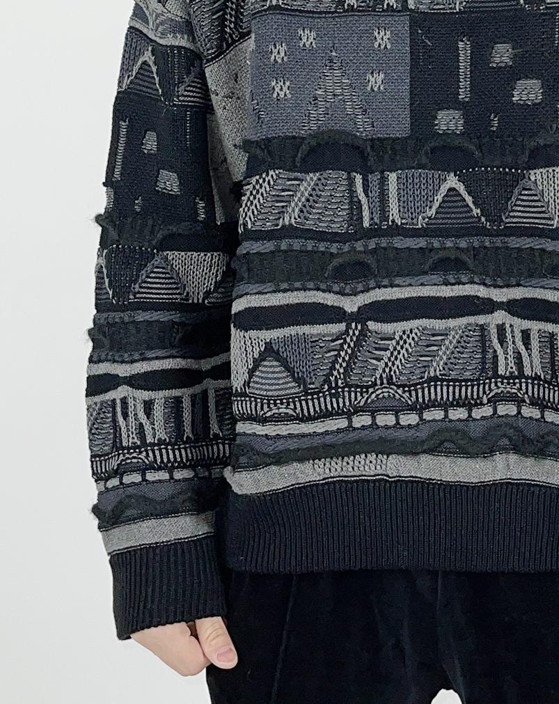 A MADE Pattern Mix Oversized Knit Sweater (Black Gray)