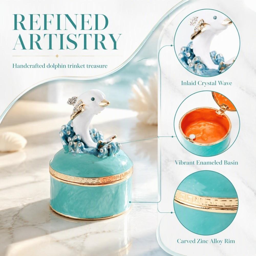 Dolphin Motif Dolphin Jewelry Box Hinged Lid Hand Painted Jewelry Box For Rings
