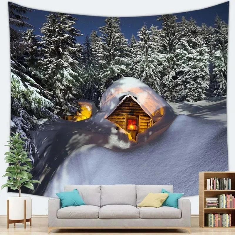 Рождественская тема Снег Рождественская елка Гобелен Спальня Гостиная Домашнее Рождественское украшение 100x75cm