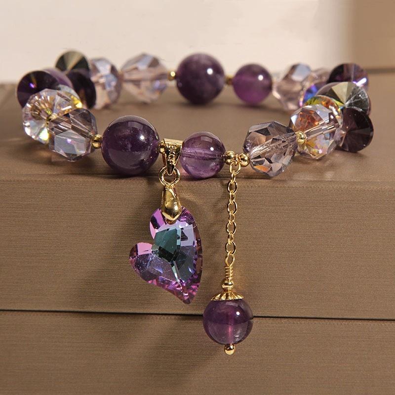 Crystal Amethysts Bracelet Beads for Women Chic Butterfly Tassel Pendant Jewelry Accessories