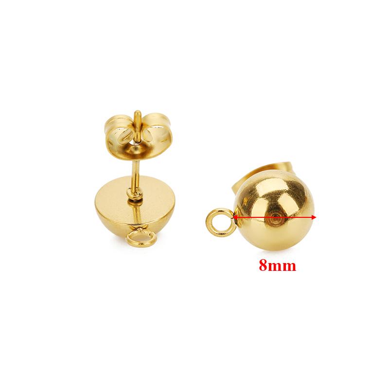10pcs Stainless Steel Round Solid Half Ball Ear Post with Open Rings DIY Drop Earring Jewelry Making Dangle Accessories Supplies