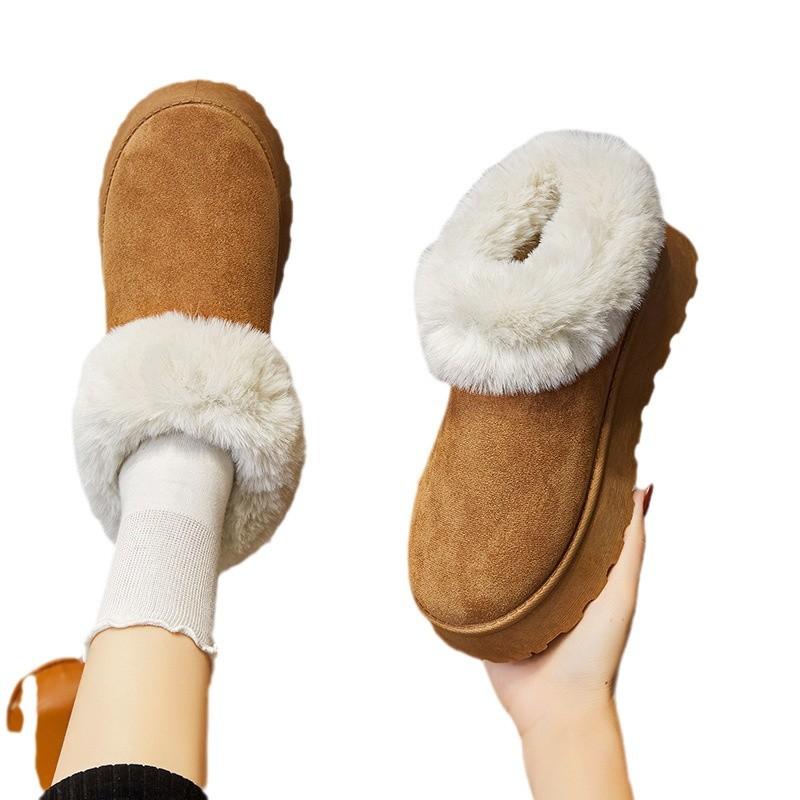 Shallow Mouth Large Size Winter Fluffy Shoes Thick Sole Piled Thickened Snow Boots European Size Women's Shoes Sticker
