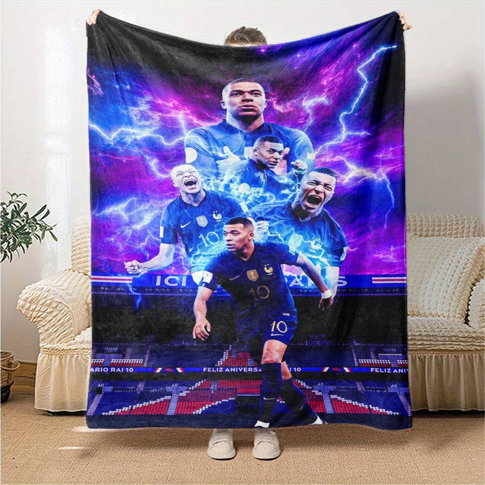 Star Player Kylian Mbappé Blanket Durable Comfort Perfect for Chair Picnics Office for All Occasions Playful Design