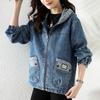 Veste en jean à capuche courte décontractée pour femme, printemps et automne