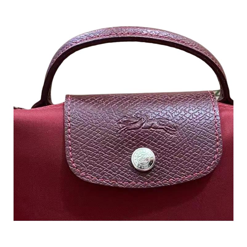 Longchamp Le Pliage Green Handle Leather Trim Nylon Dumpling Tote Bag Regular Women Tote Bags Pomegranate-Red 34175919P98