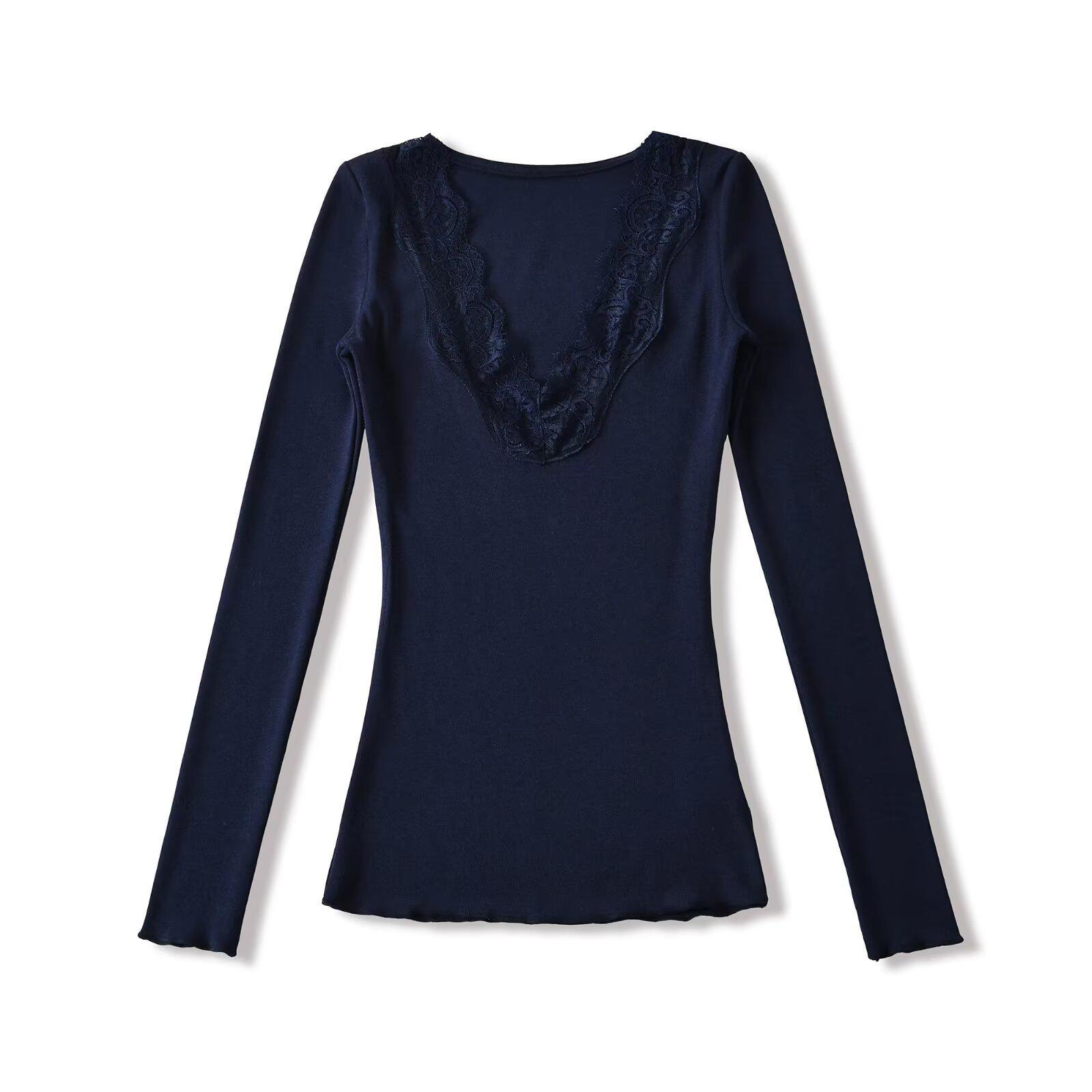 

Women s European & American Lace Patchwork V-Neck Long Sleeve Slim-Fit T-Shirt Small