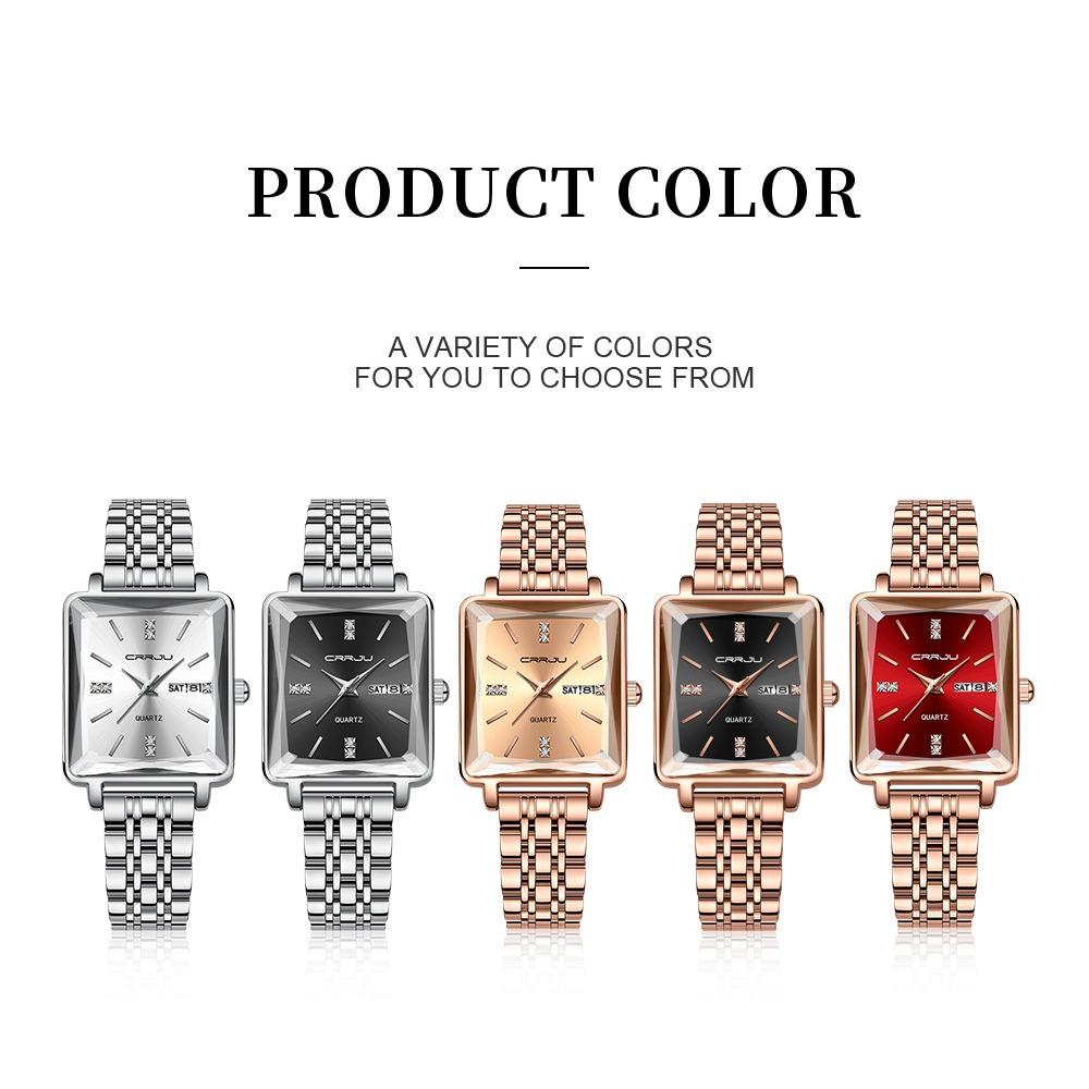 CRRJU Women Watches Creative Steel Dress Bracelet Wristwatches Ladies Square Waterproof Female Watch