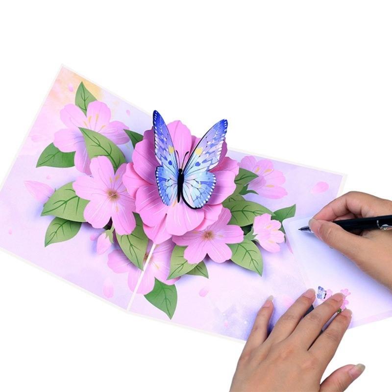 Greeting Card with Envelope Florals and Butterfly 3D Popup Paper Card Birthday Card for Mother Wife Girlfriend Daughter