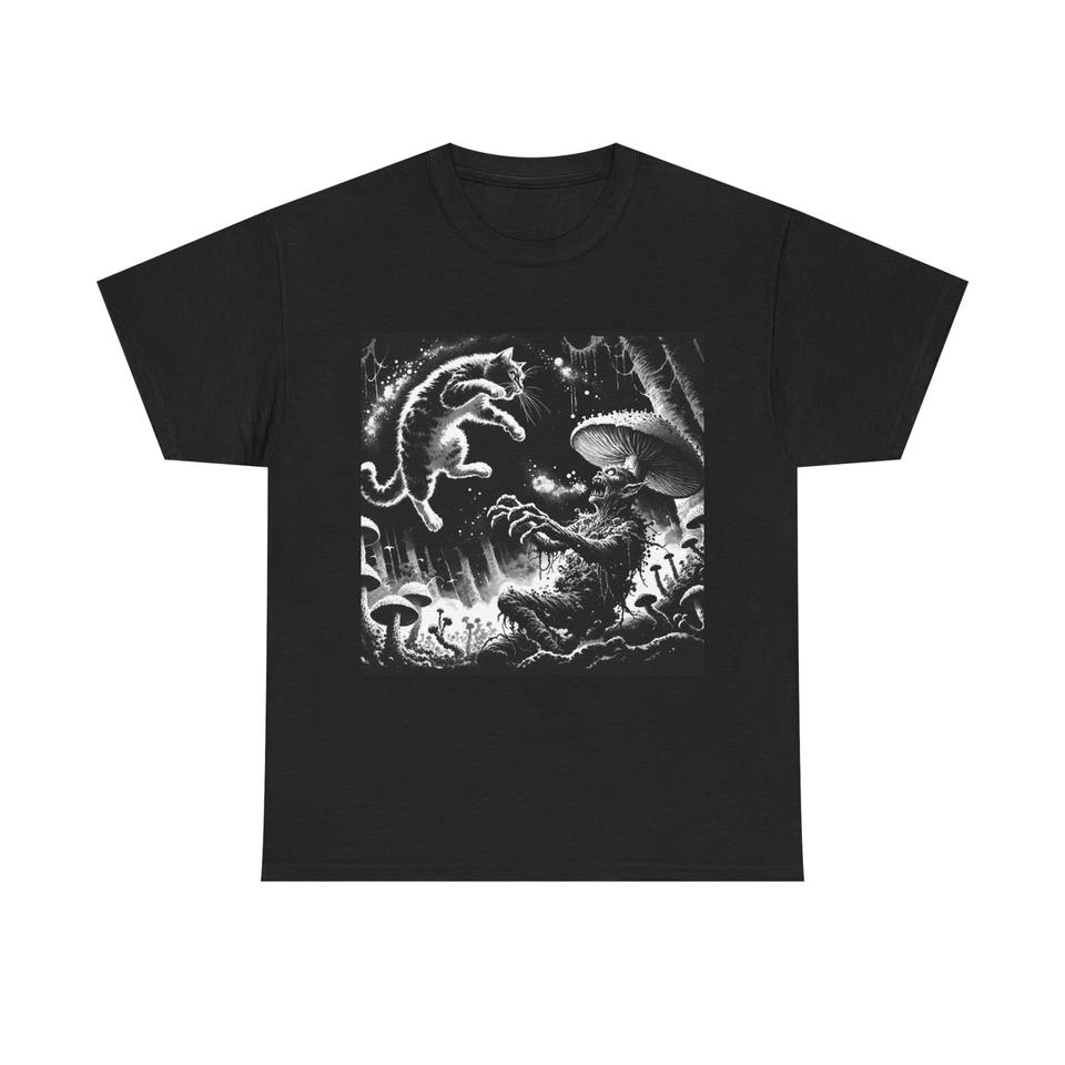 Unisex Adult T Shirt Epic Cat Clawing Mushroom Zombie Monster Battle