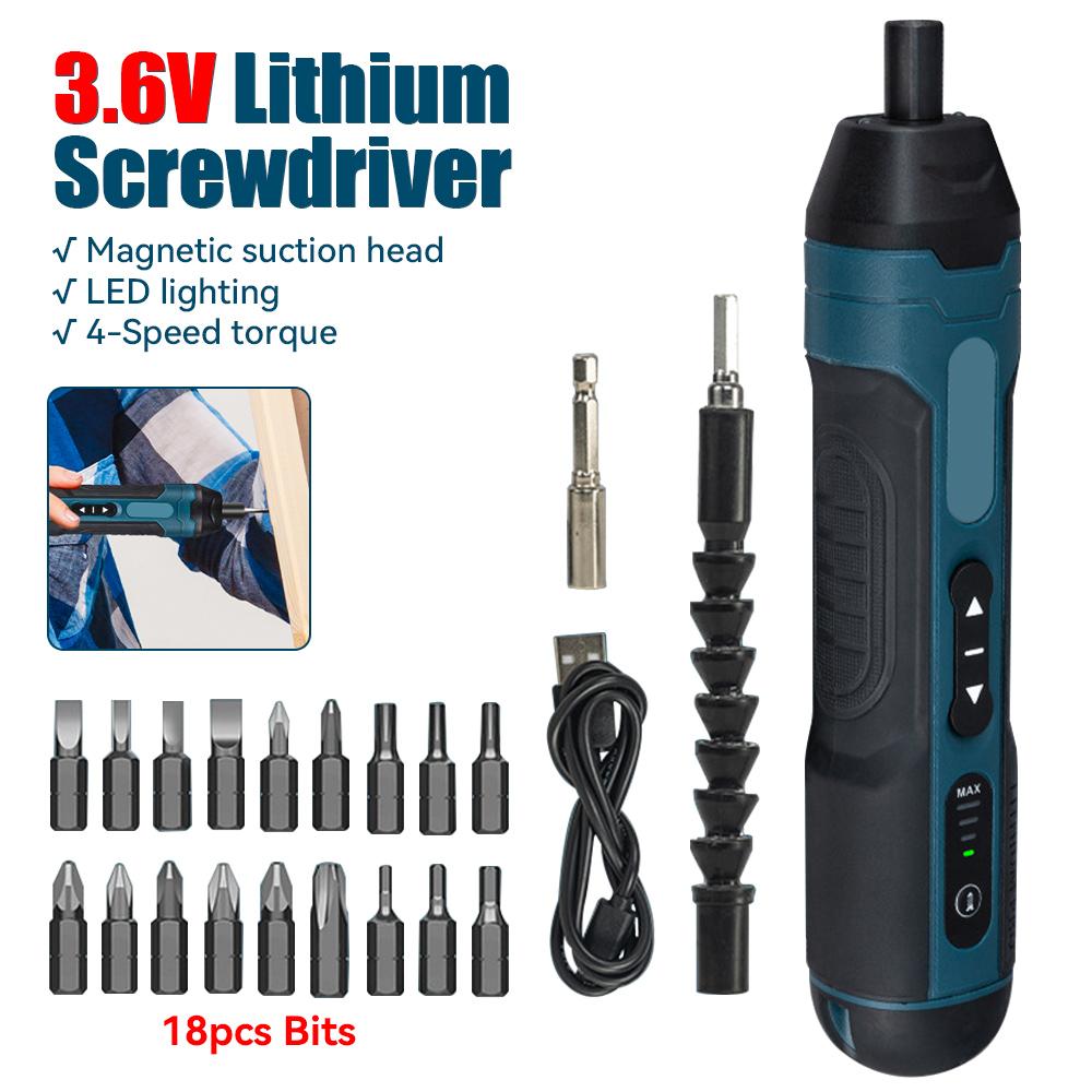 

Набор электрических отверток 3,6 В, перезаряжаемый через USB, 1300 мАч, регулируемая мощность, многофункциональный, разборка, крутящий момент, набор ремонтных инструментов чёрный