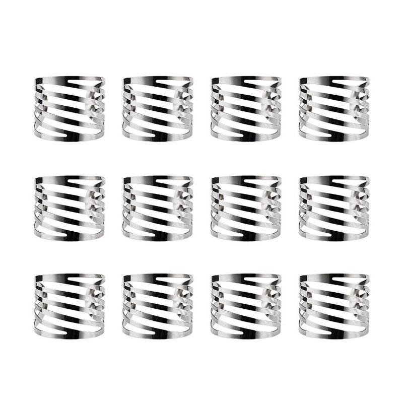 

12шт Свадебные кольца для салфеток Украшение стола Полый держатель с пряжкой для салфеток 12pcs серебряный