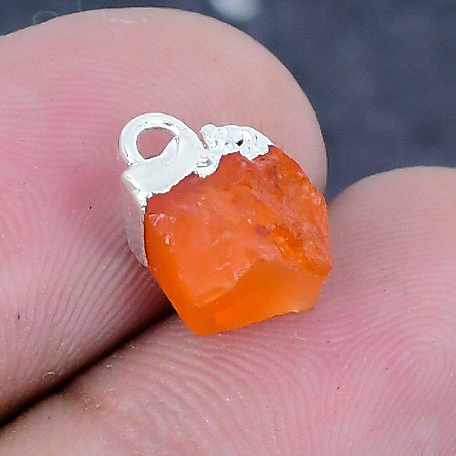 Natural Carnelian Rough Gemstone 925 Sterling Silver Jewelry Pendant 0.59" T4Q67