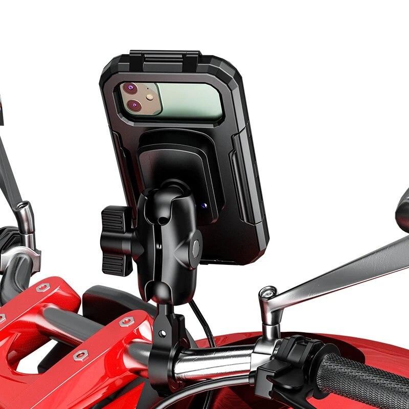 Uchwyt na telefon motocyklowy Wodoodporna obudowa Uchwyt na telefon rowerowy 1-calowy wspornik kulowy na kierownicę Uchwyt na telefon Podwójne ramiona z gniazdem Aluminiowa podstawa