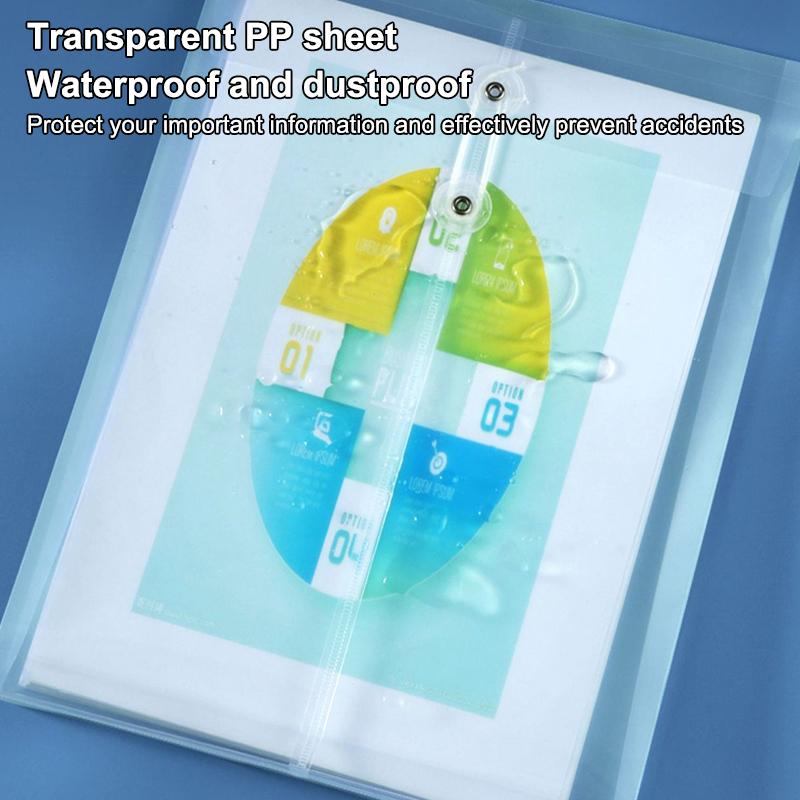 2Pcs Waterproof Envelopes With Cord Buckle Super Thick A4 Size Plastic Folder Extended Angle Braces Reusable Clear Envelopes