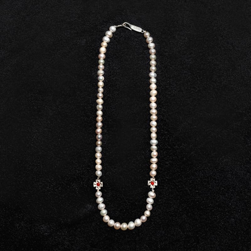 lowool Double cross pearl necklace