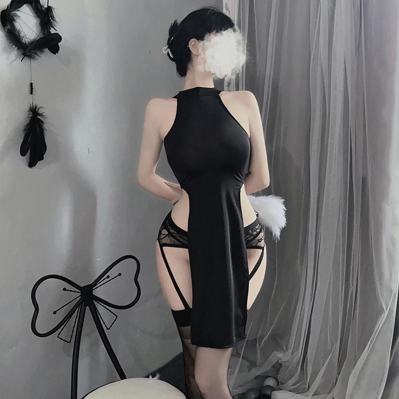 770 Plus Size Sexy Lingerie Slit Cheongsam Dress - Buttock-Revealing Summer Pajamas for Women, High Elasticity, Ideal for Roleplay