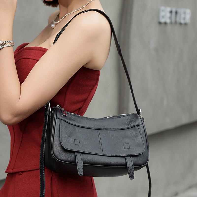 2026 New Women's Genuine Leather Underarm Bag Vintage Soft Cowhide Hobo Shoulder Bag Casual Crossbody Handbag for Daily