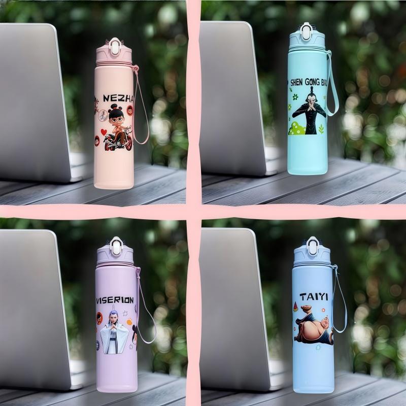750ml Cute cartoon character water cup Plastic Straw Water Cup Sports Water Bottle High Value Outdoor Large Capacity Camping