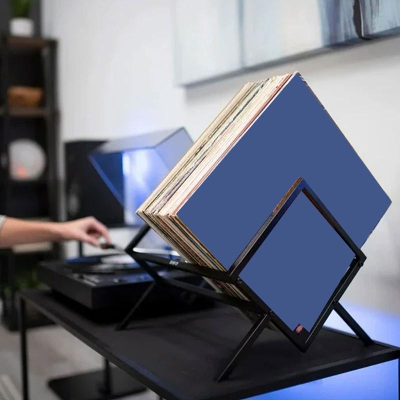 Elegant Album Display Shelf, Clear Metal Storage Stand Home Accessory with Solid Metal Base Desktop Record Organizes
