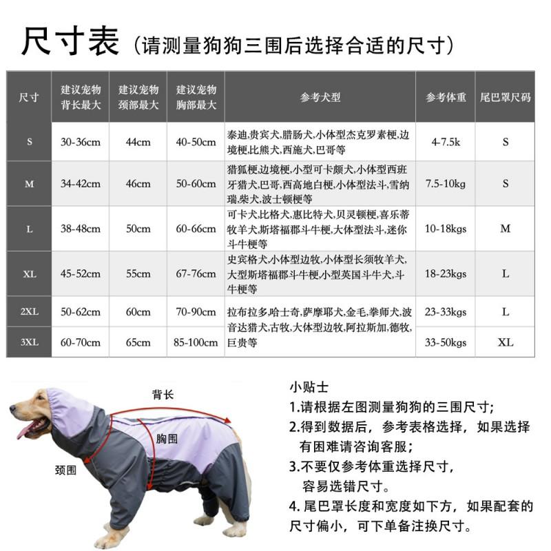 Full Coverage Dog Raincoat Medium To Large Breeds - Waterproof Hooded Coat With Tail Cover Blue Purple