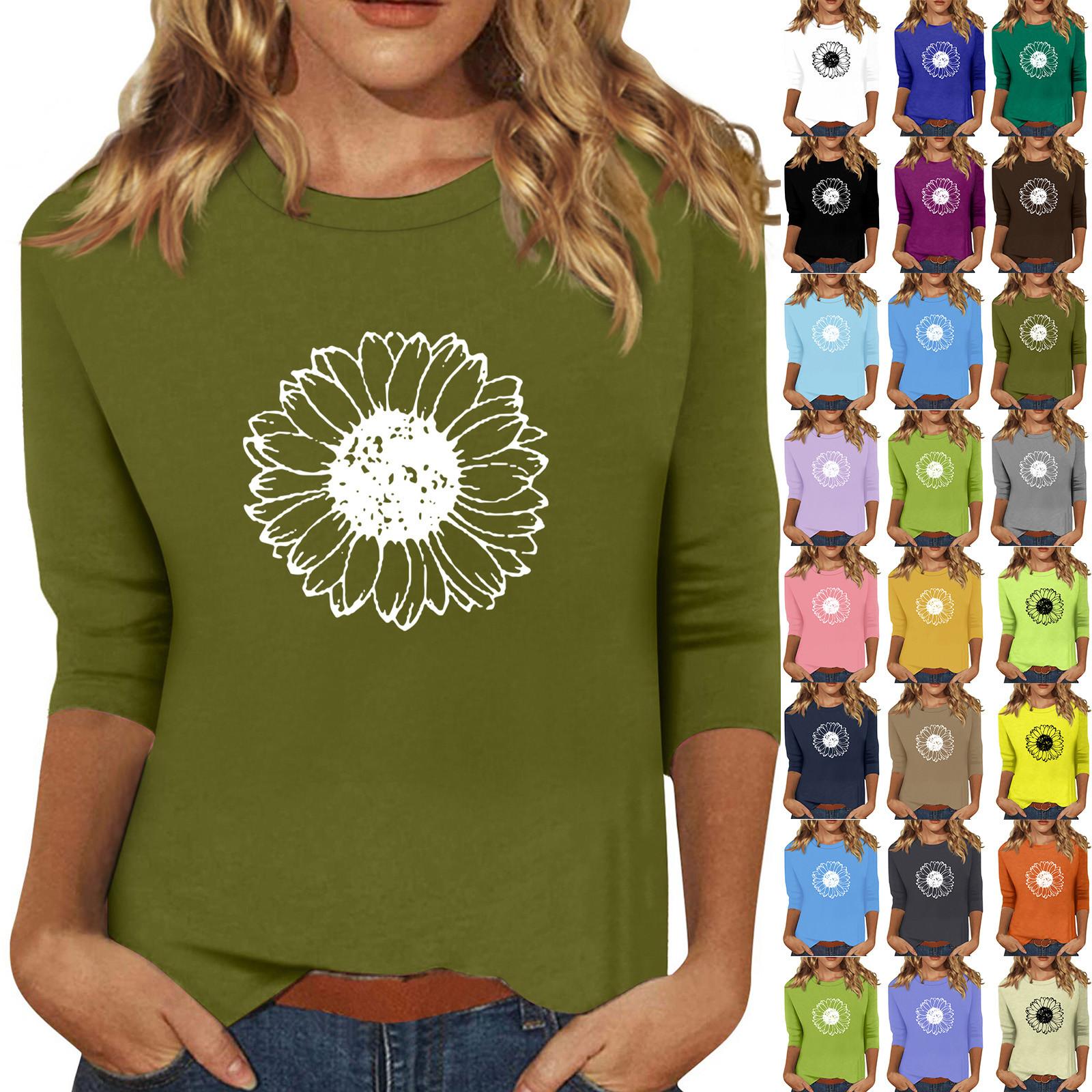 

Женский модный повседневный топ с круглым вырезом и короткими рукавами 3/4 с принтом