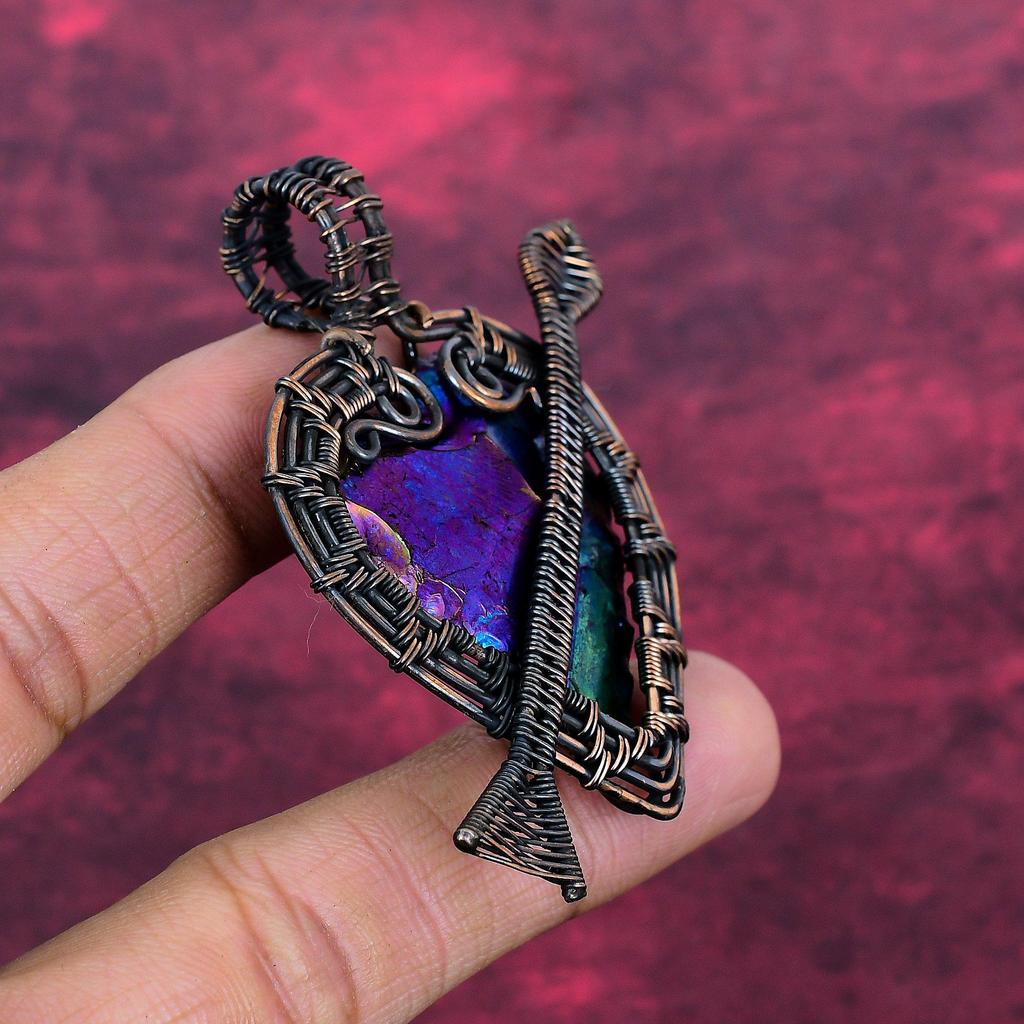 Titanium Druzy Pendant Copper Wire Wrapped Gemstone Jewelry Handmade Pendant