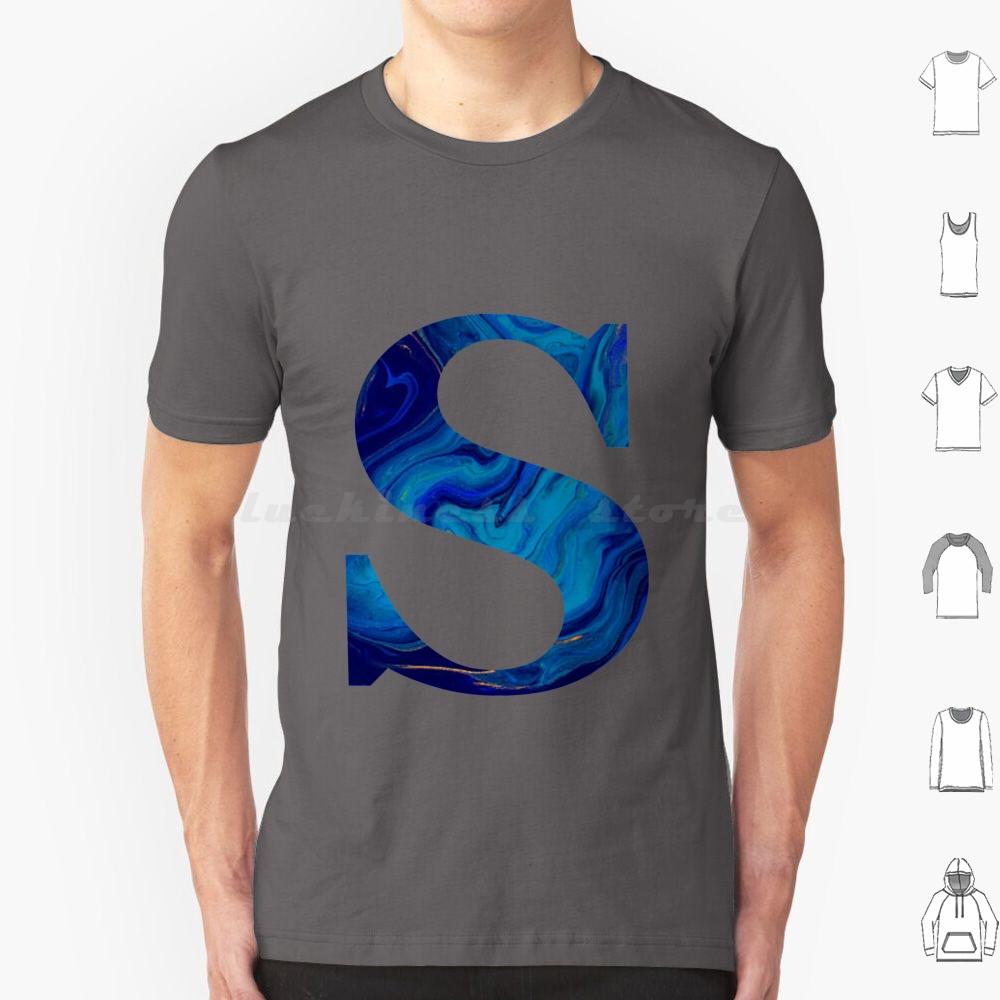 Lettre S Marble Blue T Shirt Big Size 100% Cotton S Funny Cute Meme Trendy Quote Trending Pink Flowers Aesthetic College Quotes