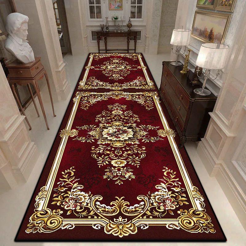 Persian Style Red Long Hallway Carpet Lint-free Stairway Decor Non-slip Large Rug Soft Home Corridor Decoration Mat Easy Clean
