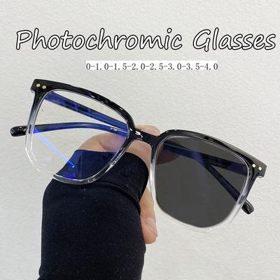 Modne Luksusowe Pochromowe Okulary na Krótkowzroczność Retro Zmieniające Kolor Okulary do Widzenia z Bliska dla Mężczyzn Kobiet Kwadratowe Inteligentne Okulary Przeciwsłoneczne