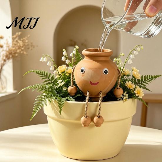 Indoor Garden Plant Care Accessories Terracotta Watering Spike, Cute Face Self Insert for Potted Cartoon Globes Plants, Decorative Clay Automatic
