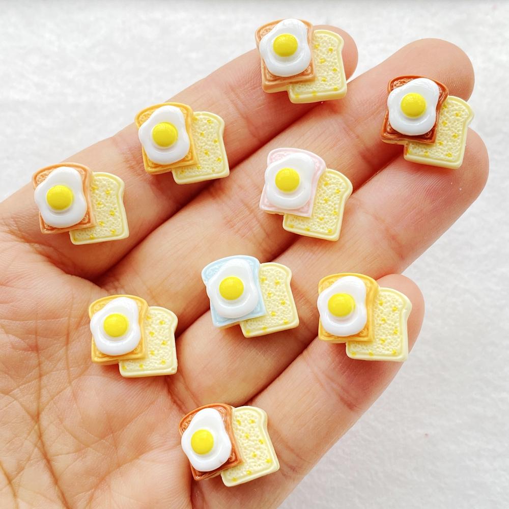 

30Pcs New Mixed Nail Art Resin Bread,Poached Eggs Designer Charms Rhinestones DIY Craft For Nail 3D Decorations