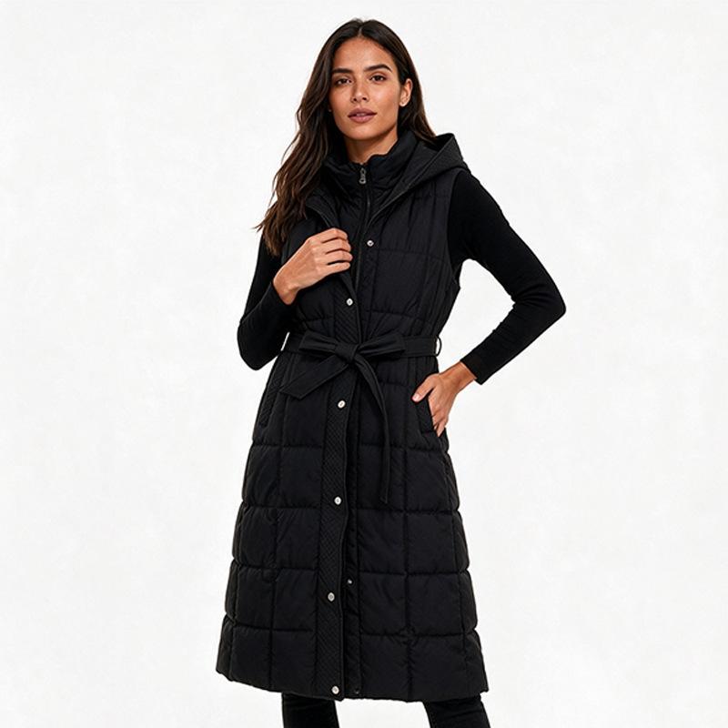 Autumn and winter new over-knee medium and long hooded down cotton vest women thickened waist wear vest vest tide