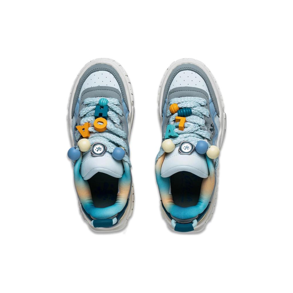 New DISHINISHIDIQI x LiNing 001 UNBLOCK UNBLOCK Anti Slip Wear Resistant Low Top Skateboard Shoes Women's White Blue AGCT096-4