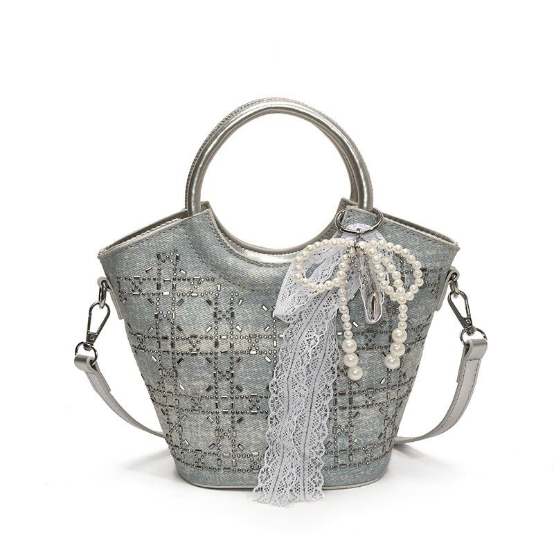 Trend flash diamond sequined bag women's summer new denim texture versatile handbag fashion shoulder messenger bag