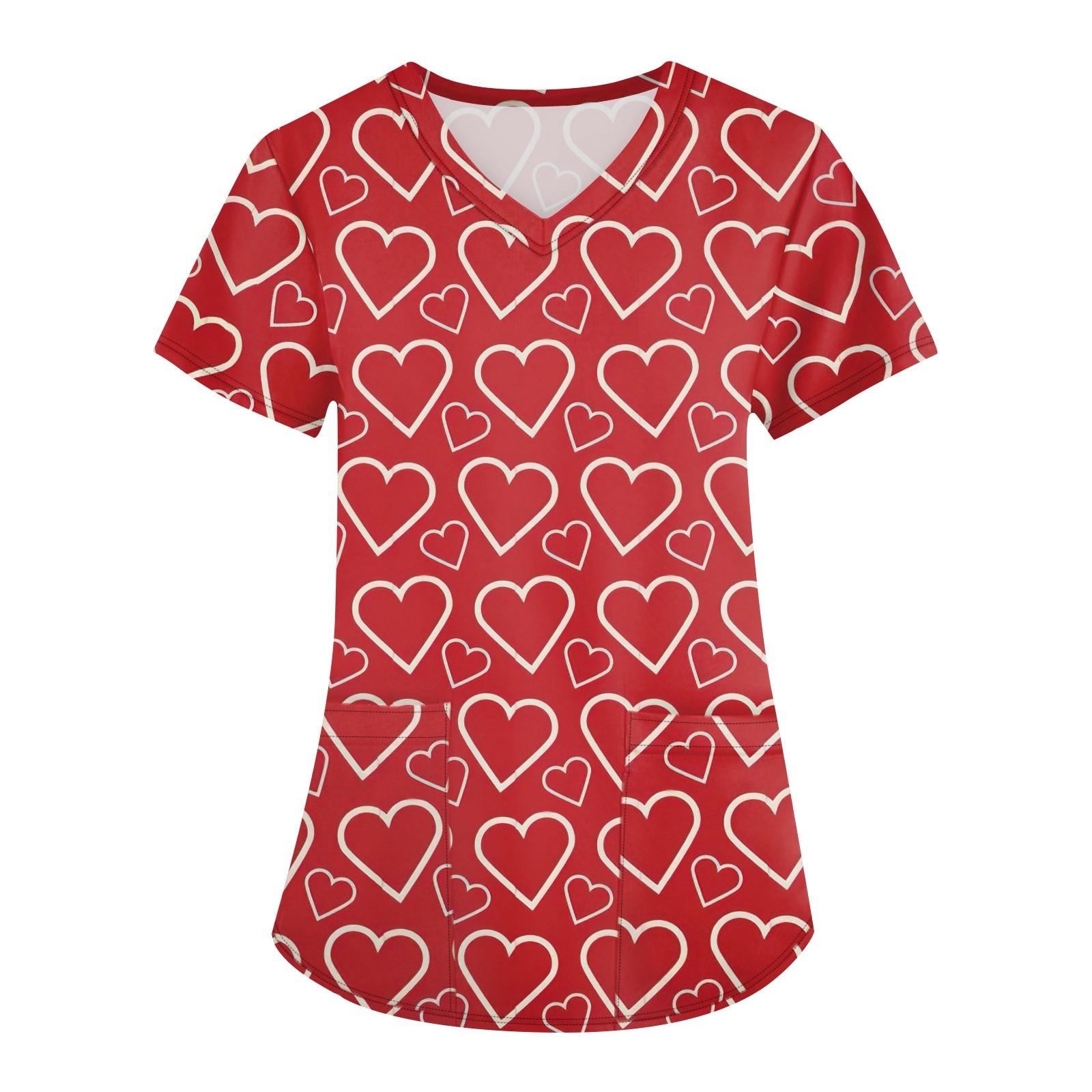 

Женская модная футболка с короткими рукавами и v-образным вырезом с принтом, маленькая рабочая футболка с карманами S киноварь