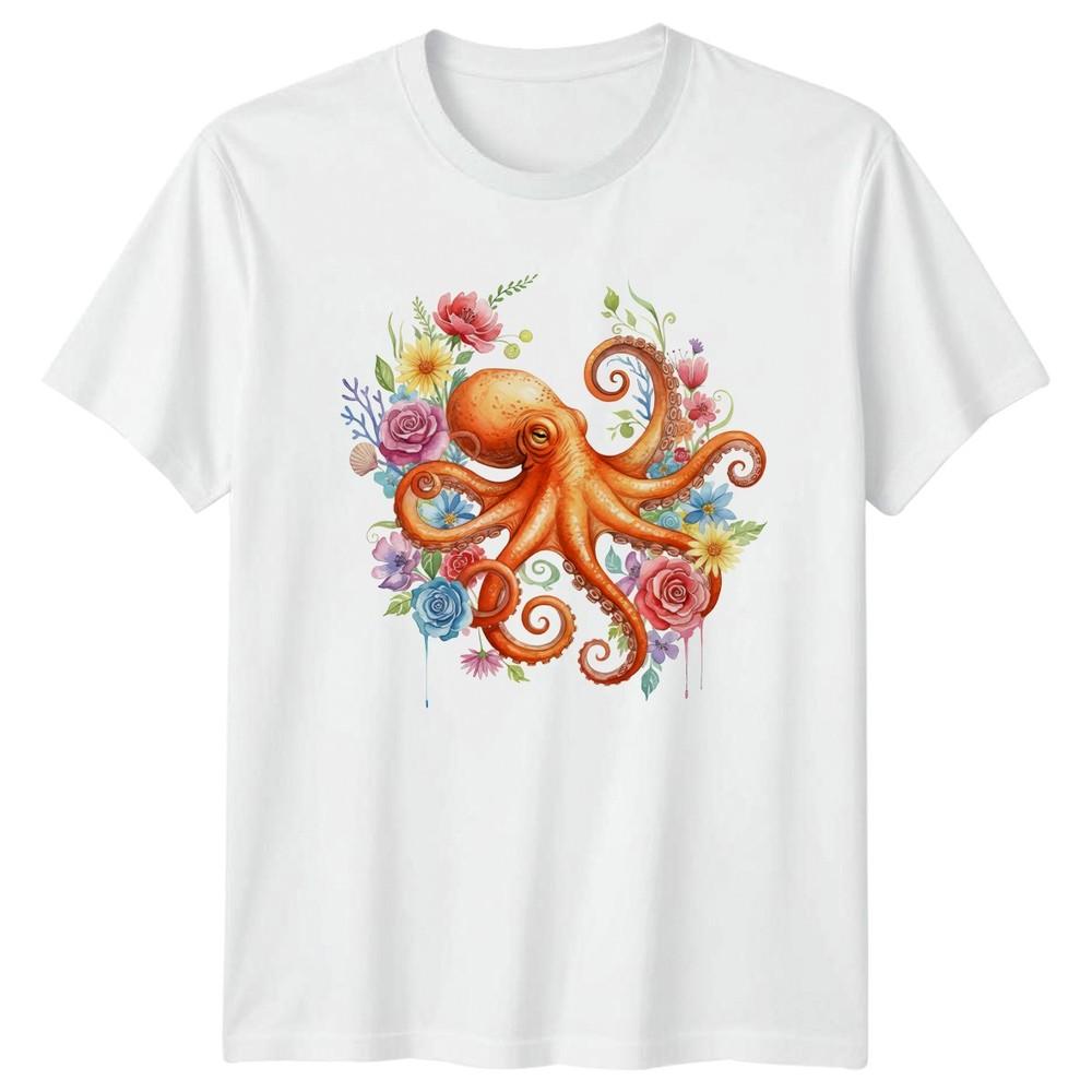 Watercolor Octopus Floral Unisexs TShirt Ocean Wildlife 2026 Gift For Her