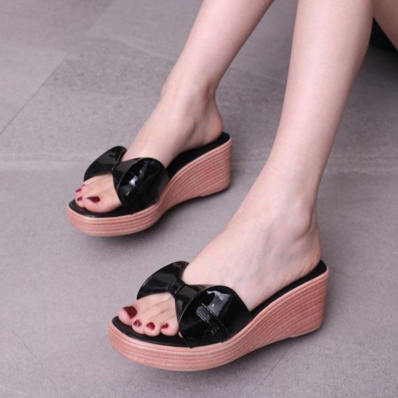 

Модные шлепанцы на платформе-клине для женщин, обувь, цветы, босоножки с открытым носком, шлепки-слайды для девочек, эспадрильи, большой размер 36