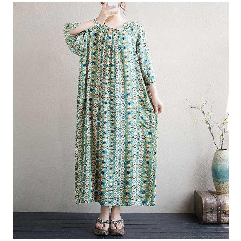Literary Large Size Printing Women Loose Ethnic Style Dresses