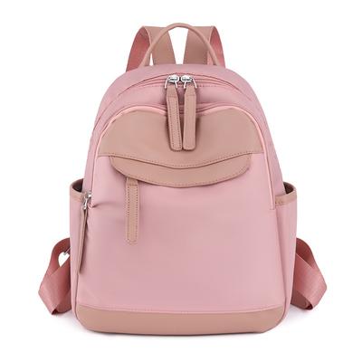 Fashionable Nylon Backpack Women Multi Zip Pockets Solid Color Versatile Daily Casual Pink Girl Schoolbag Knapsack Travel