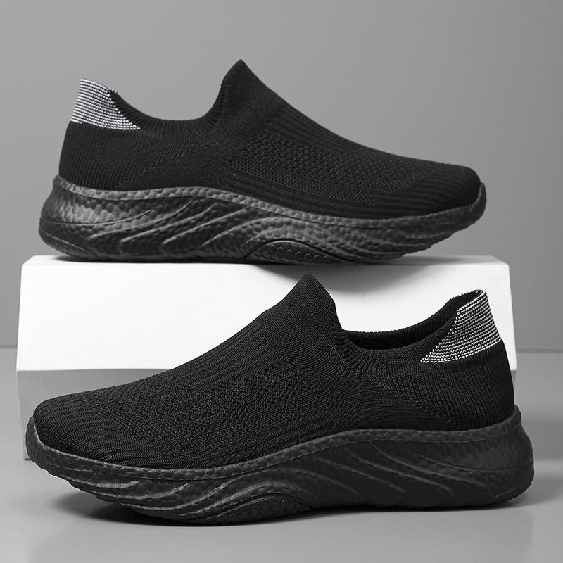 Spring breathable men's shoes deodorant black mesh shoes fly-woven mesh sports running shoes casual soft-soled shoes
