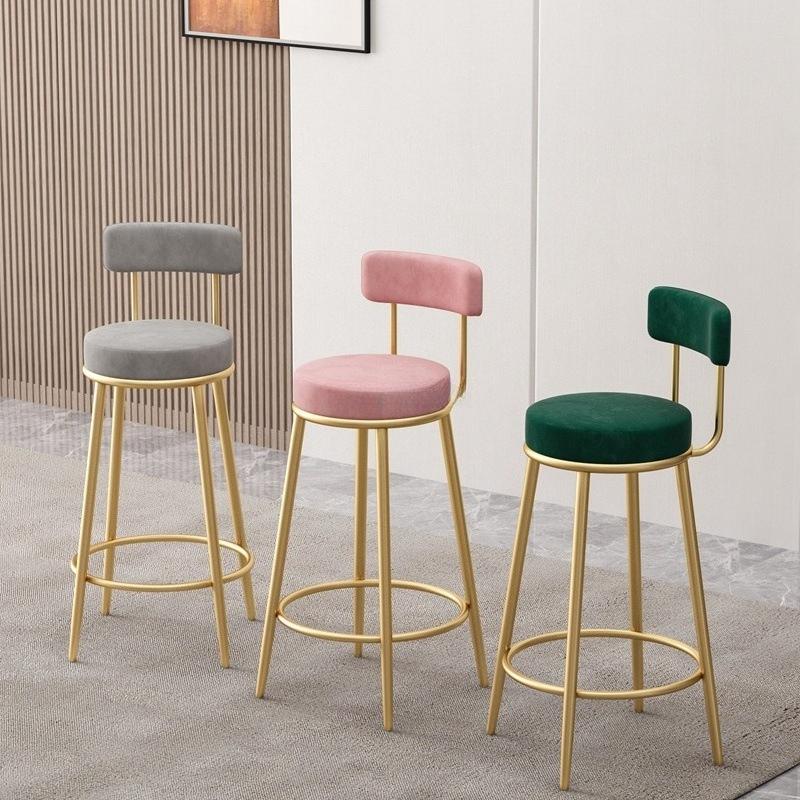 Nordic Bar Chairs Modern Iron Art High Stools Kitchen Backrest Bar Stools Cafe Velvet Chair Counter Work Stools Home Furniture