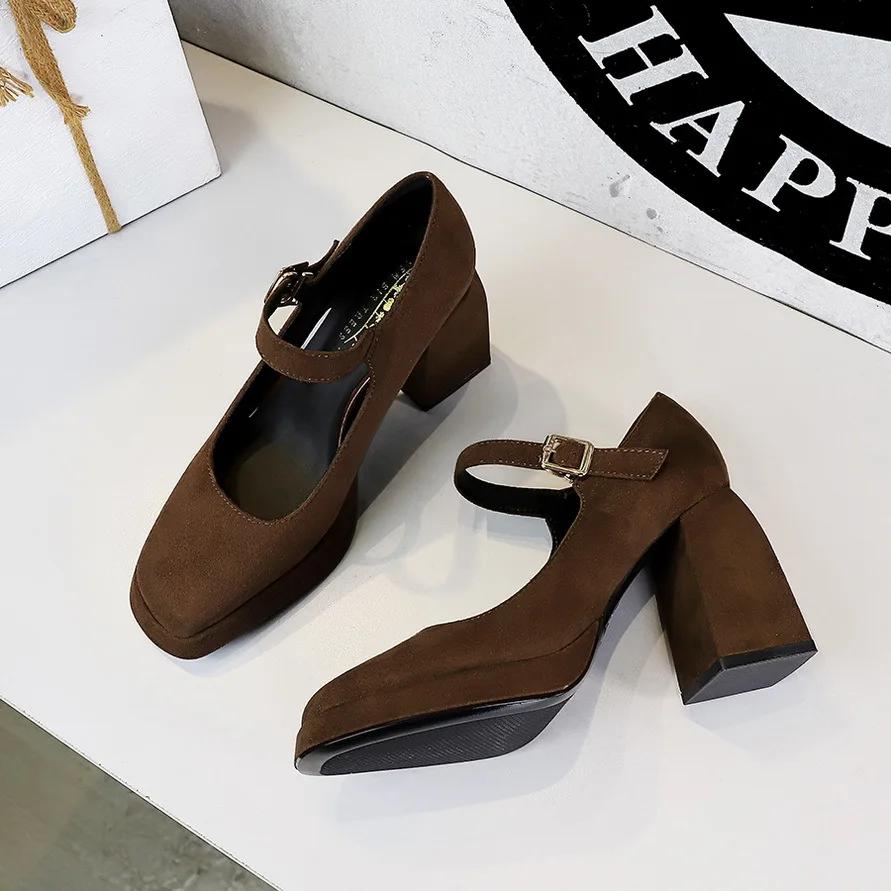 Fashion New Fashion High Heels Womes Pumps Autumn Thick Heel Work Shoes Versatile High Heel Shoes Black Fashion Women Shoe Zapatos Mujer
