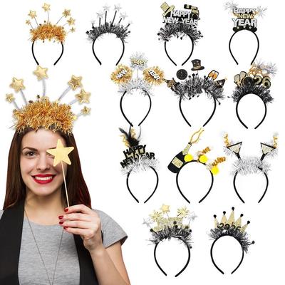 Party Decoration 2026 New Year Headband Star/Crown Glitter Hair Hoop  Christmas Supplies