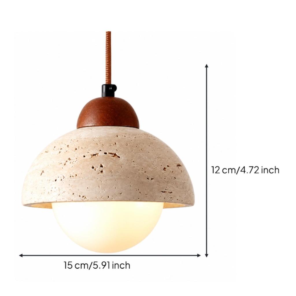 Pendant Lamp with Wooden Top Rustic Minimalism Stone Organic Lighting Fixture for