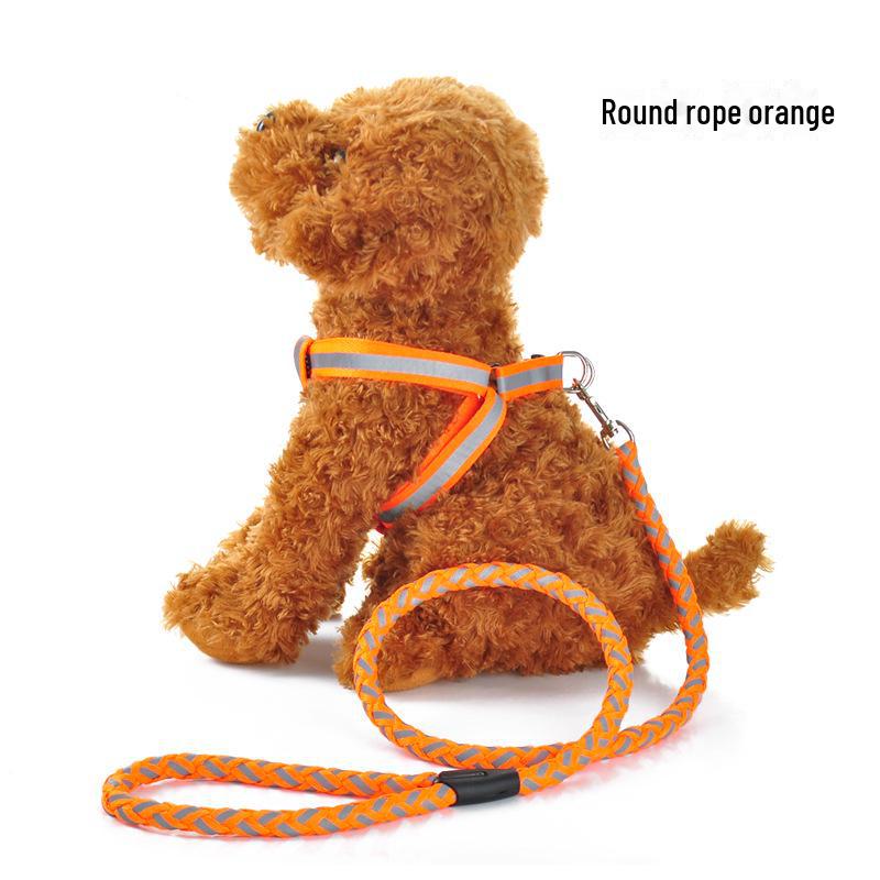 

«Светоотражающая тканая шлейка для домашних животных»: Регулируемый поводок для крупных, средних и мелких собак. M: 2.0cm Harness and 1.2cm x 120cm Leash оранжевый