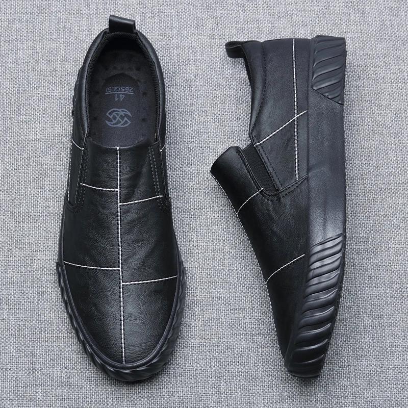 2024 Men Shoes Spring Autumn New Simple Fashion Leather Casual Shoes Slip-on Loafers Leather Flat Skate Shoes
