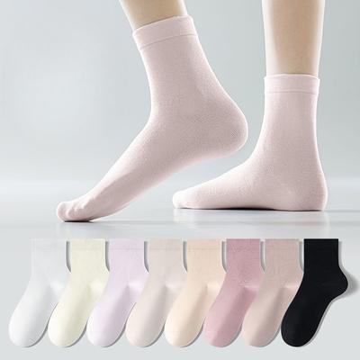 Women's Spring and Autumn Mid-calf Socks, Anti-odor and Sweat-absorbing Pure Cotton Socks, Boneless Socks, Solid Color and Versatile Socks